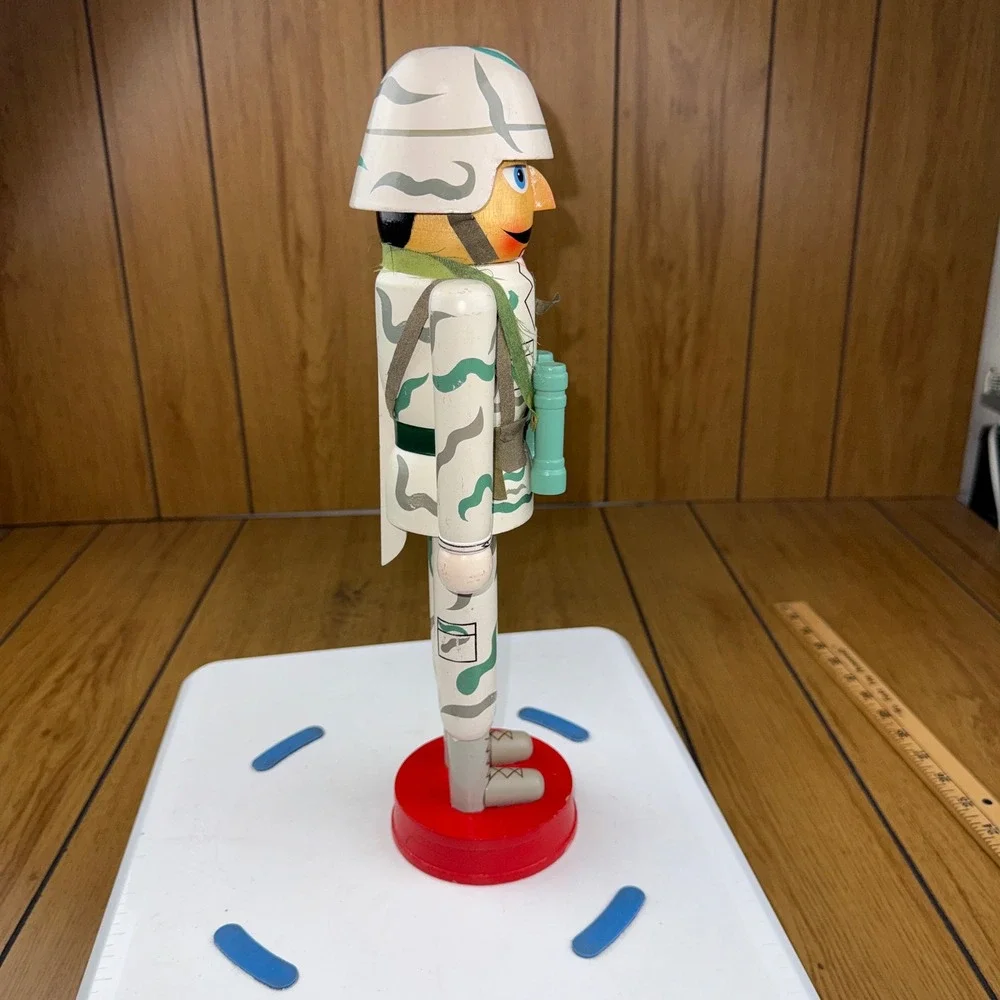 Vintage Wooden Army Soldier Nutcracker Desert Camo Military Decor 14.5 Inch